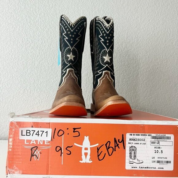 Lane RODEO HOUSTON Mens Cowboy Boots Size 10.5 Brown Leather Western Blunt Toe - Picture 10 of 11